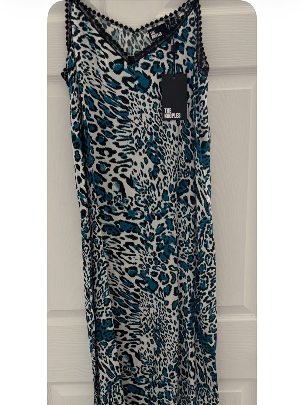 RARE SIZE LARGE The Kooples Teal and Black Leopard Print Women’s Silk slip dress